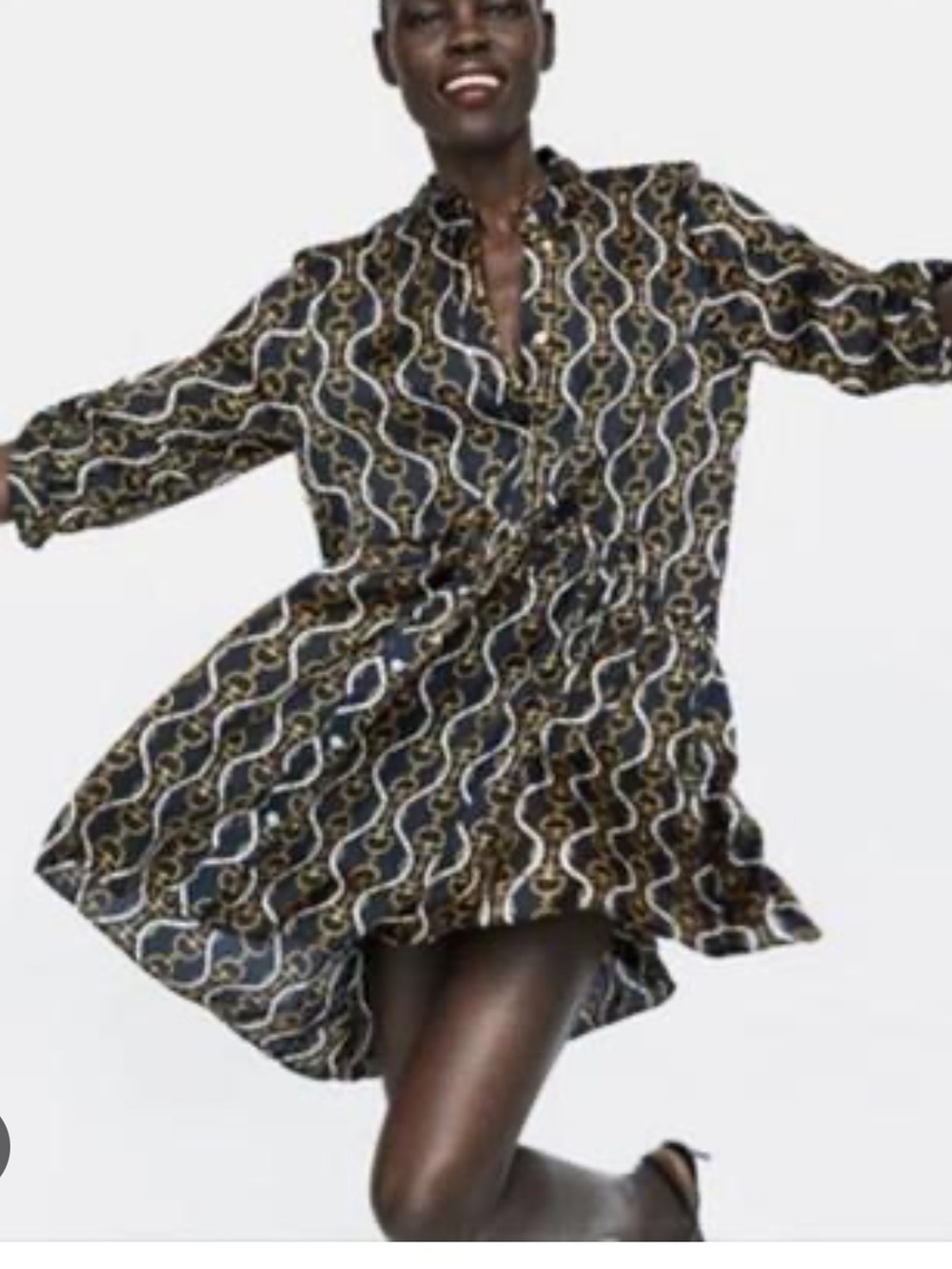 Zara Satin Printed 3/4-Sleeve Mini Dress
